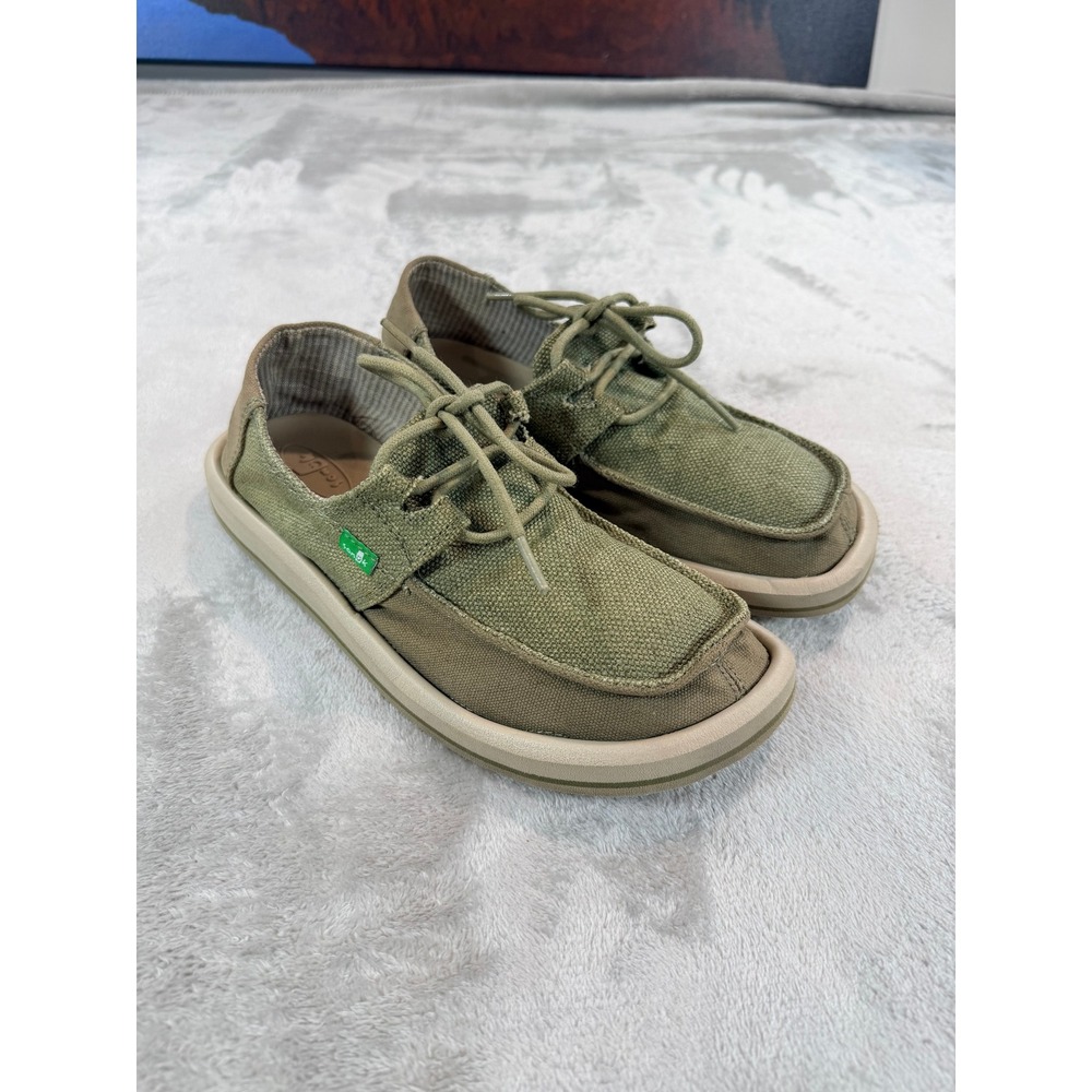 Sanuk Mens Casual Sidewalk Surfer Lace Up Wide Toe Box Shoe Canvas Olive Green 7